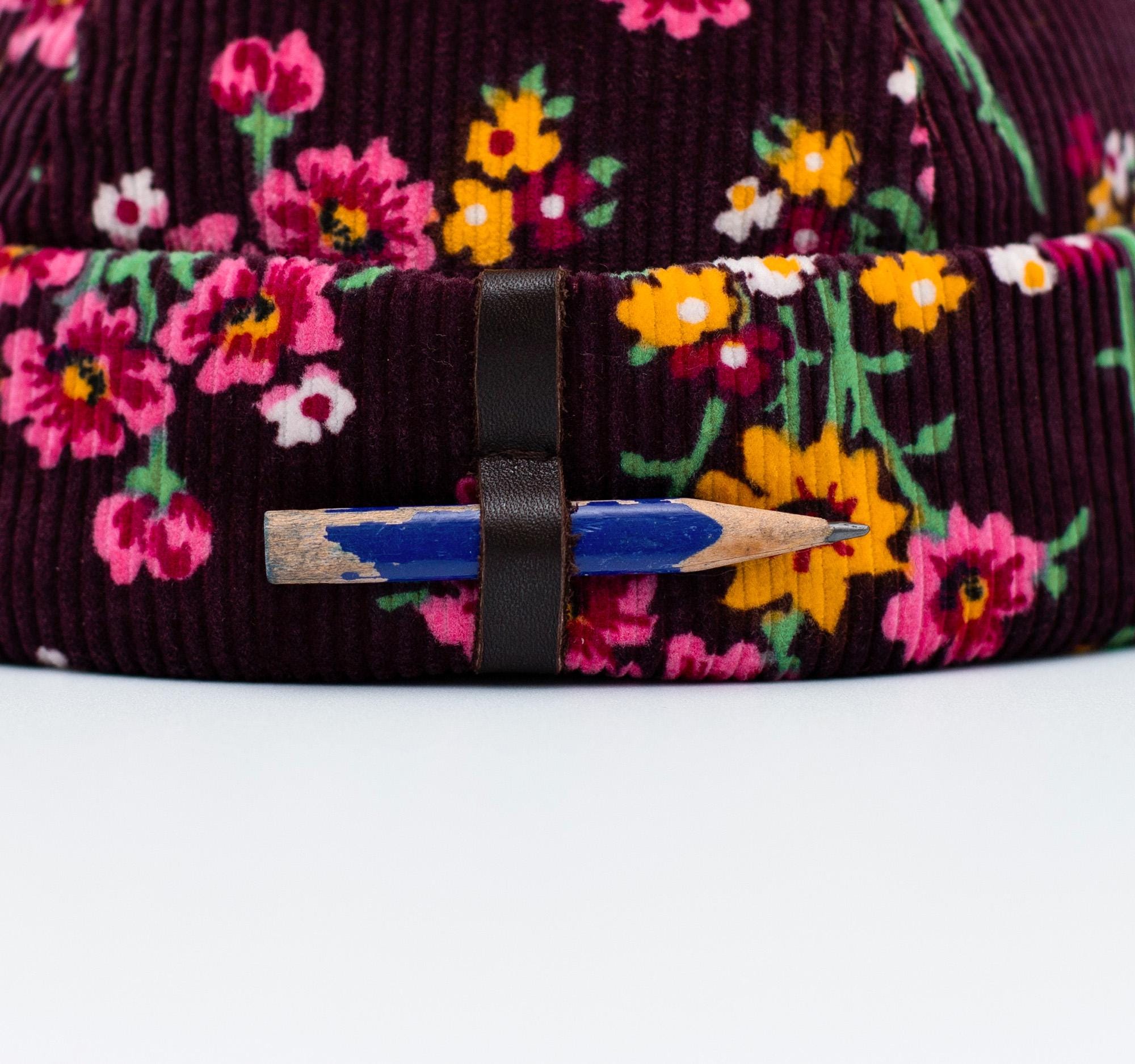 Vintage Style Corduroy Docker Cap with pencil holder