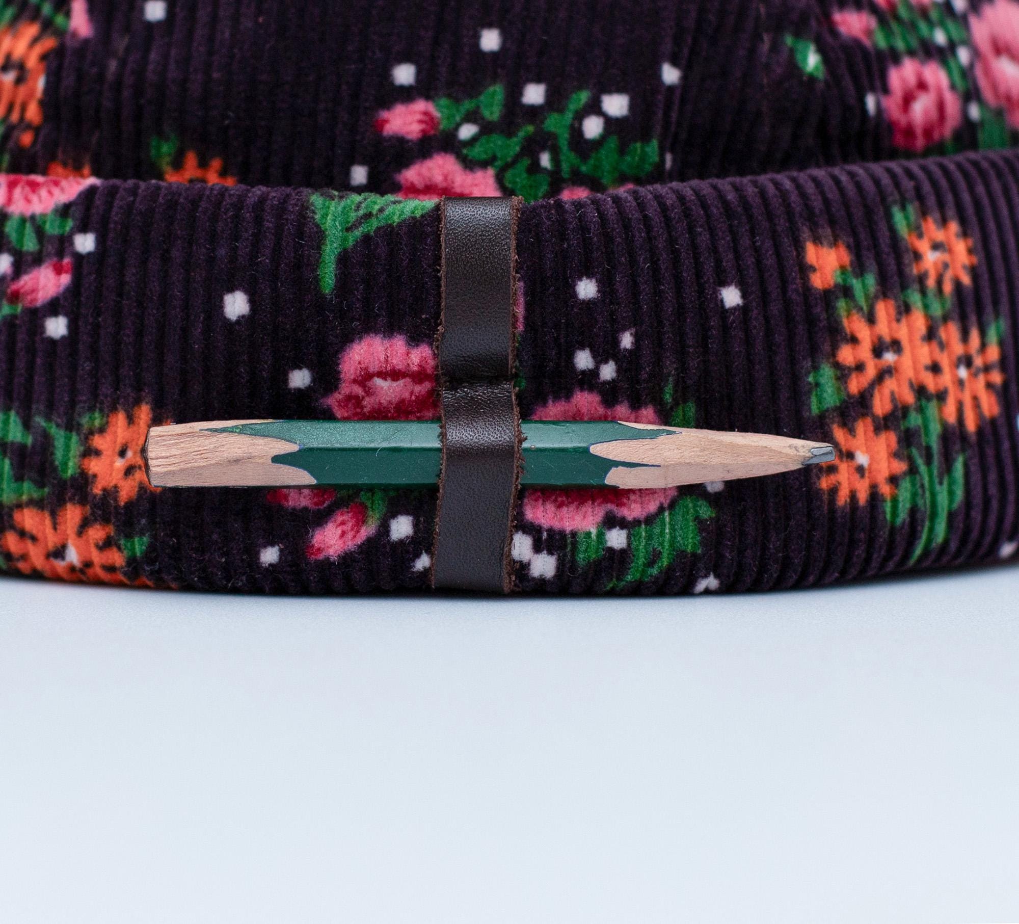 Vintage Style Corduroy Docker Cap with pencil holder