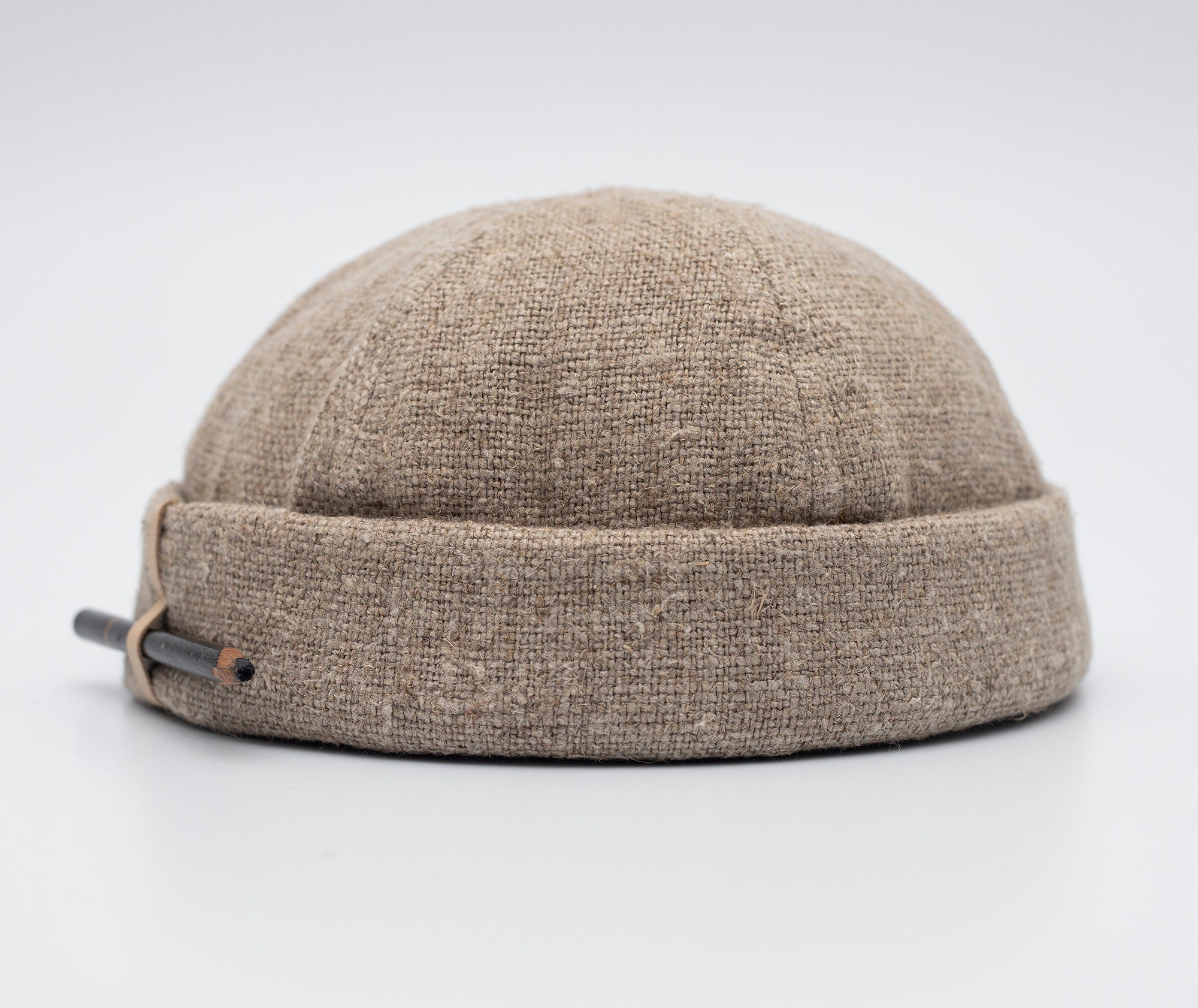 Handcrafted linen docker cap with pencil holder