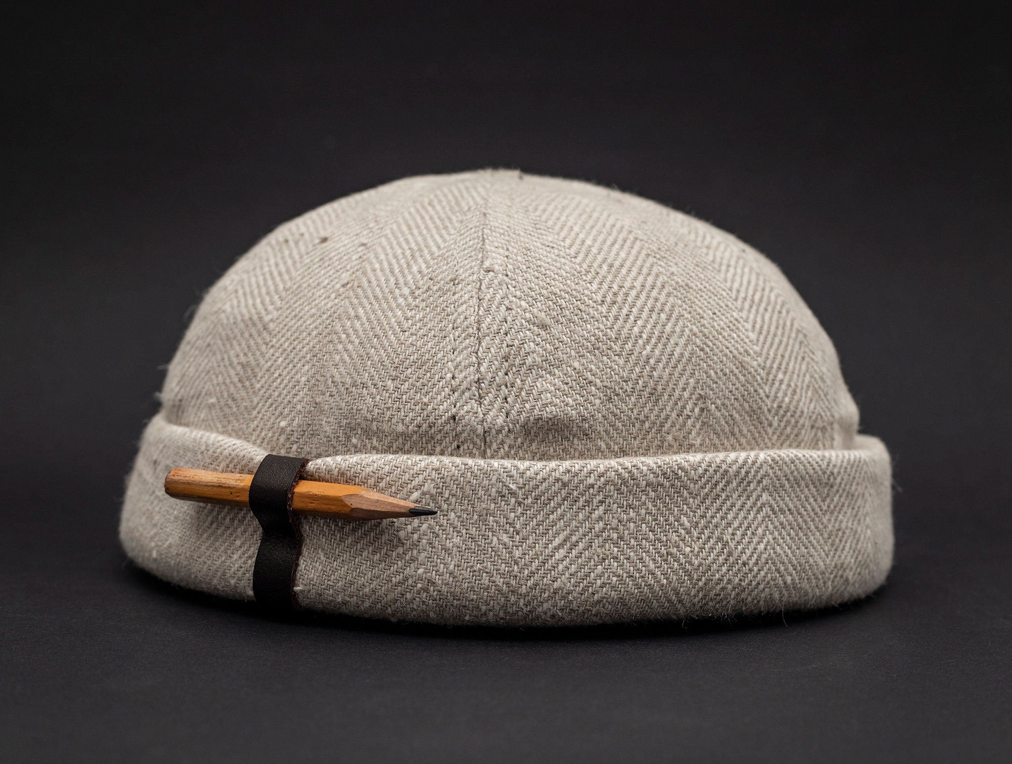 Handcrafted linen docker cap with pencil holder