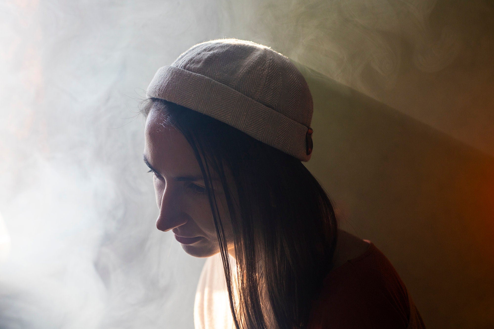 Handcrafted linen docker cap with pencil holder