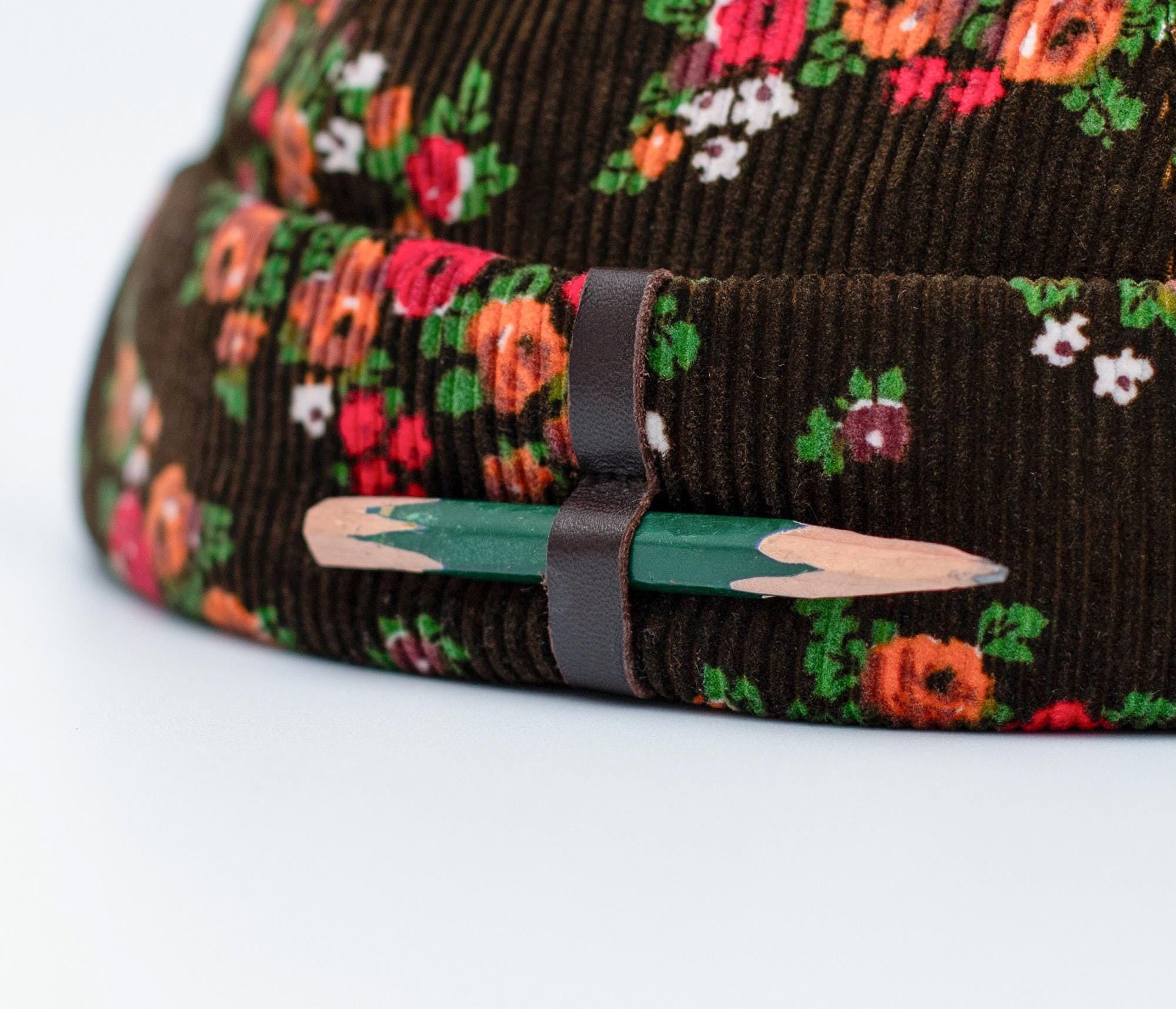 Vintage Style Corduroy Docker Cap with pencil holder