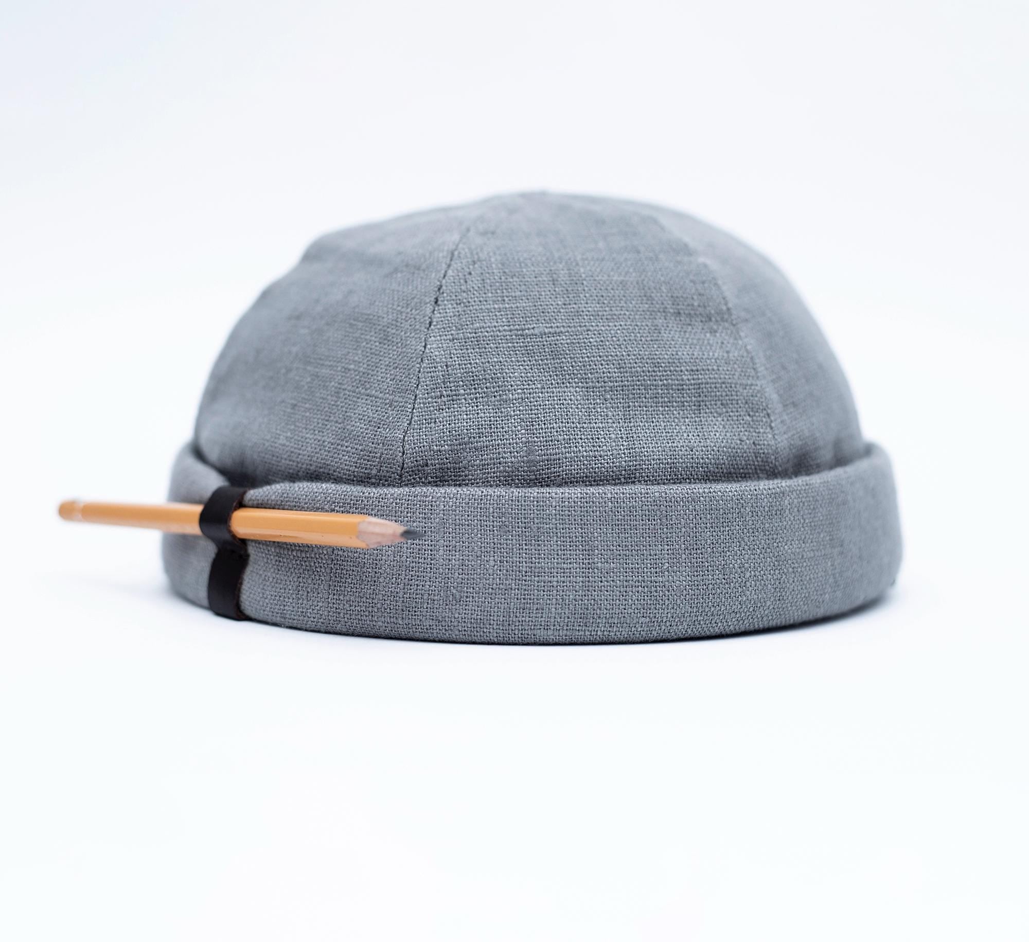 Handcrafted linen docker cap with pencil holder