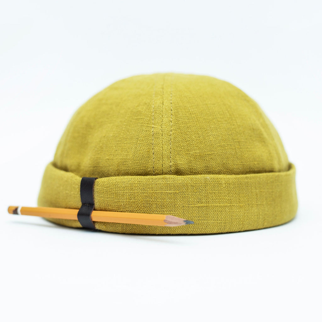 Handcrafted linen docker cap with pencil holder