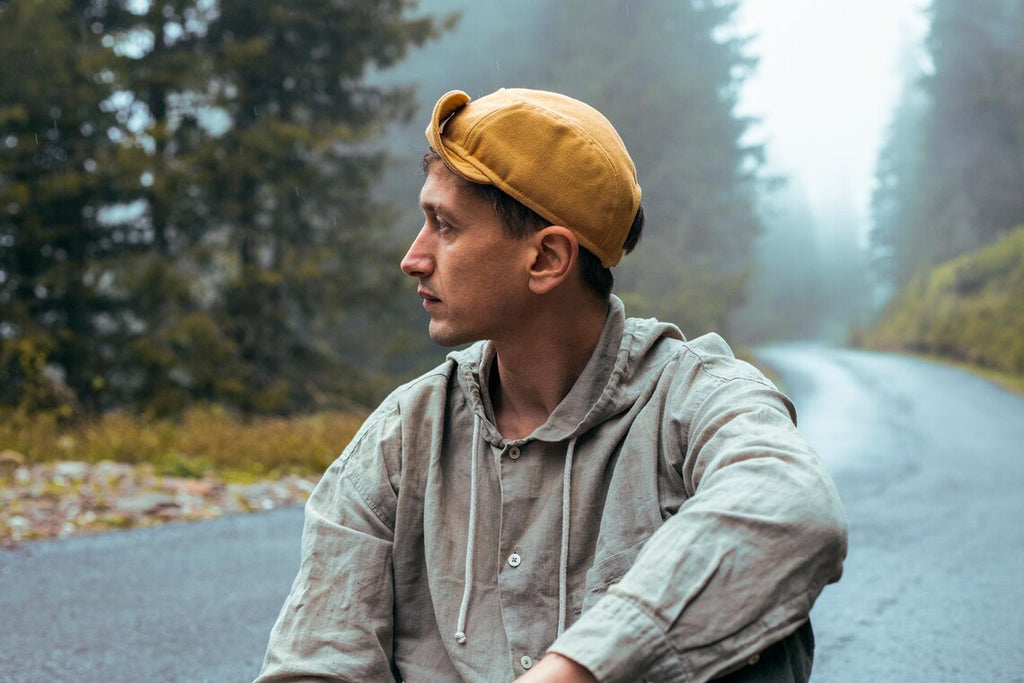 Handcrafted 5 Panel cap with soft, flip up brim