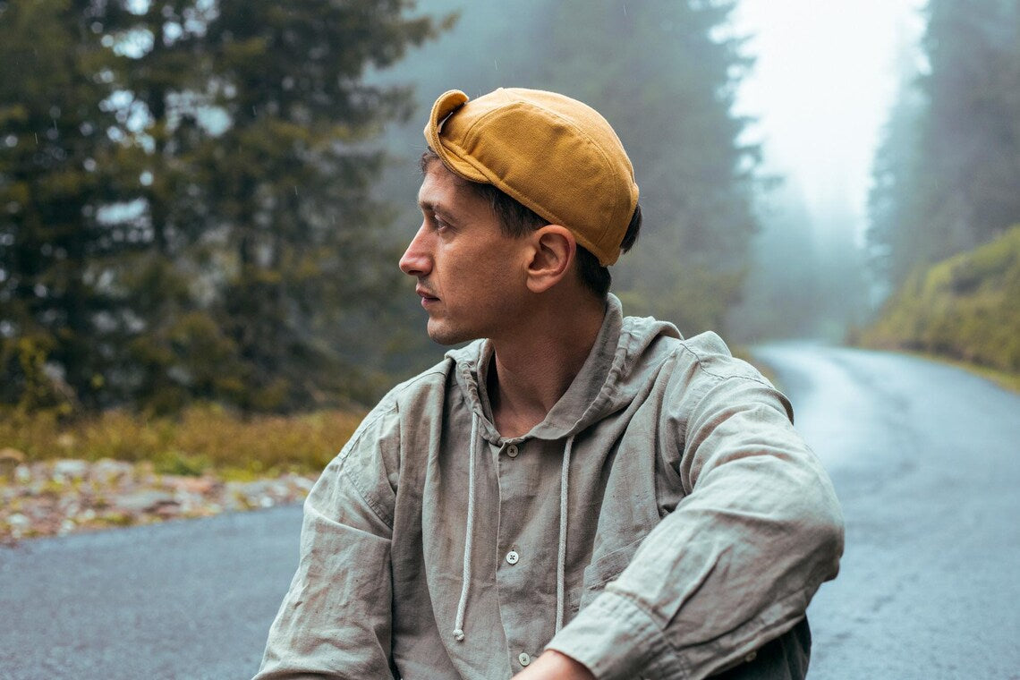 Handcrafted 5 Panel cap with soft, flip up brim