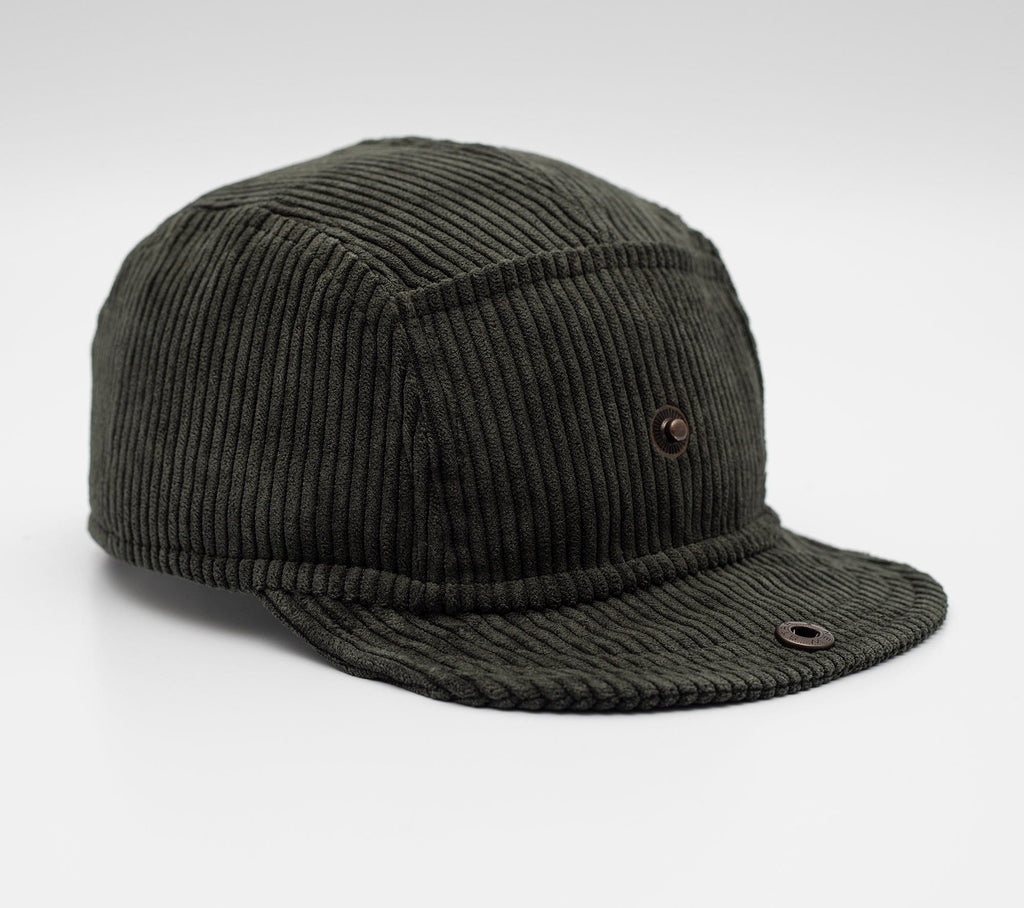 Handcrafted 5 panel cap with soft, flip up brim