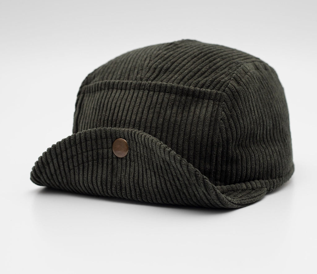 Handcrafted 5 panel cap with soft, flip up brim