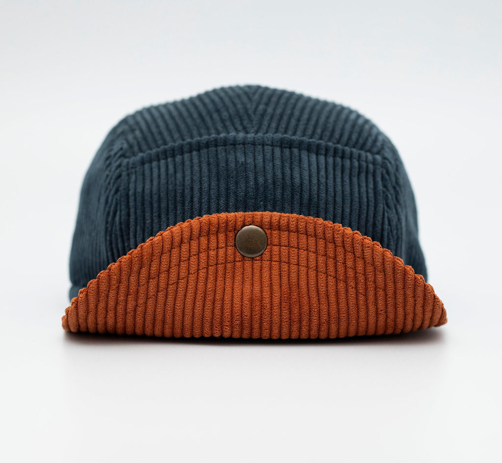 Handcrafted 5 panel cap with soft, flip up brim