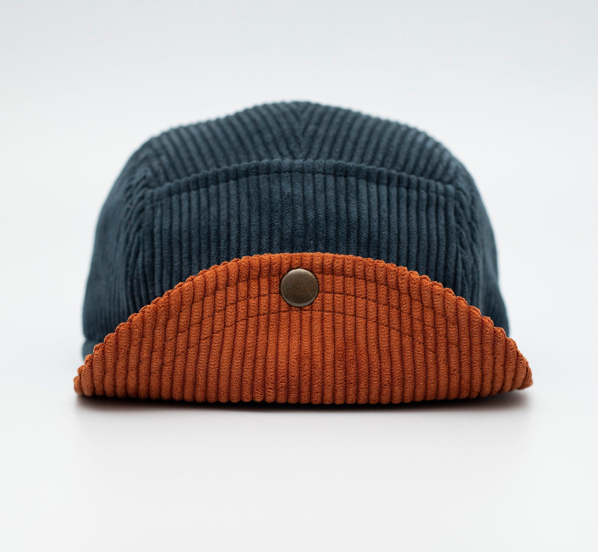 Handcrafted 5 panel cap with soft, flip up brim