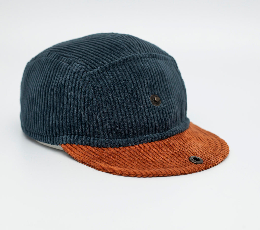 Handcrafted 5 panel cap with soft, flip up brim