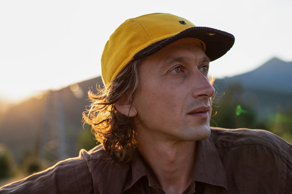 Handcrafted 5 Panel cap with soft, flip up brim